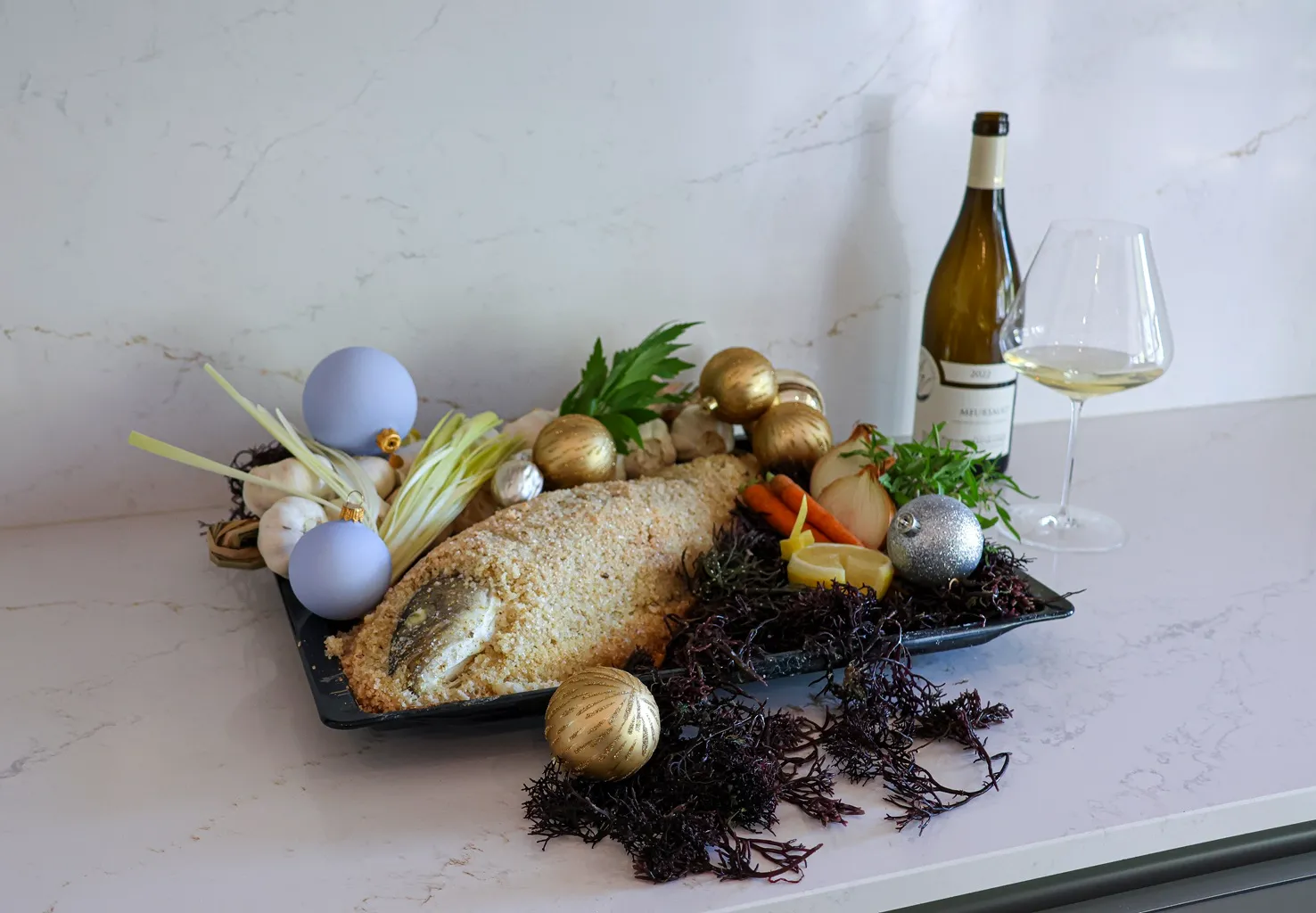 Hoofdgerecht met kerst: Zeebaars in Zoutkorst